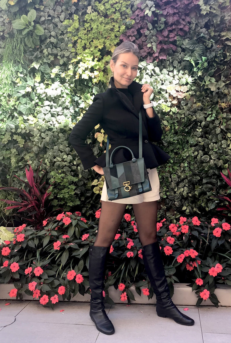 Green Patchwork Mini Avenue Messenger Bag-designer resale