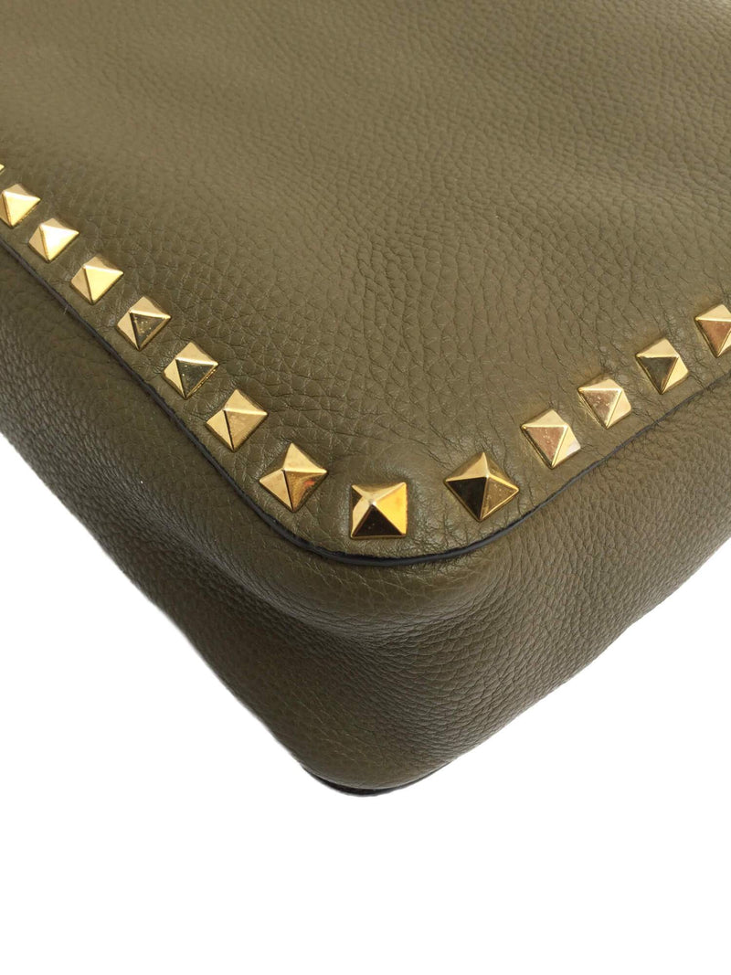 Green Pebbled Leather Rockstud Messenger Bag-designer resale