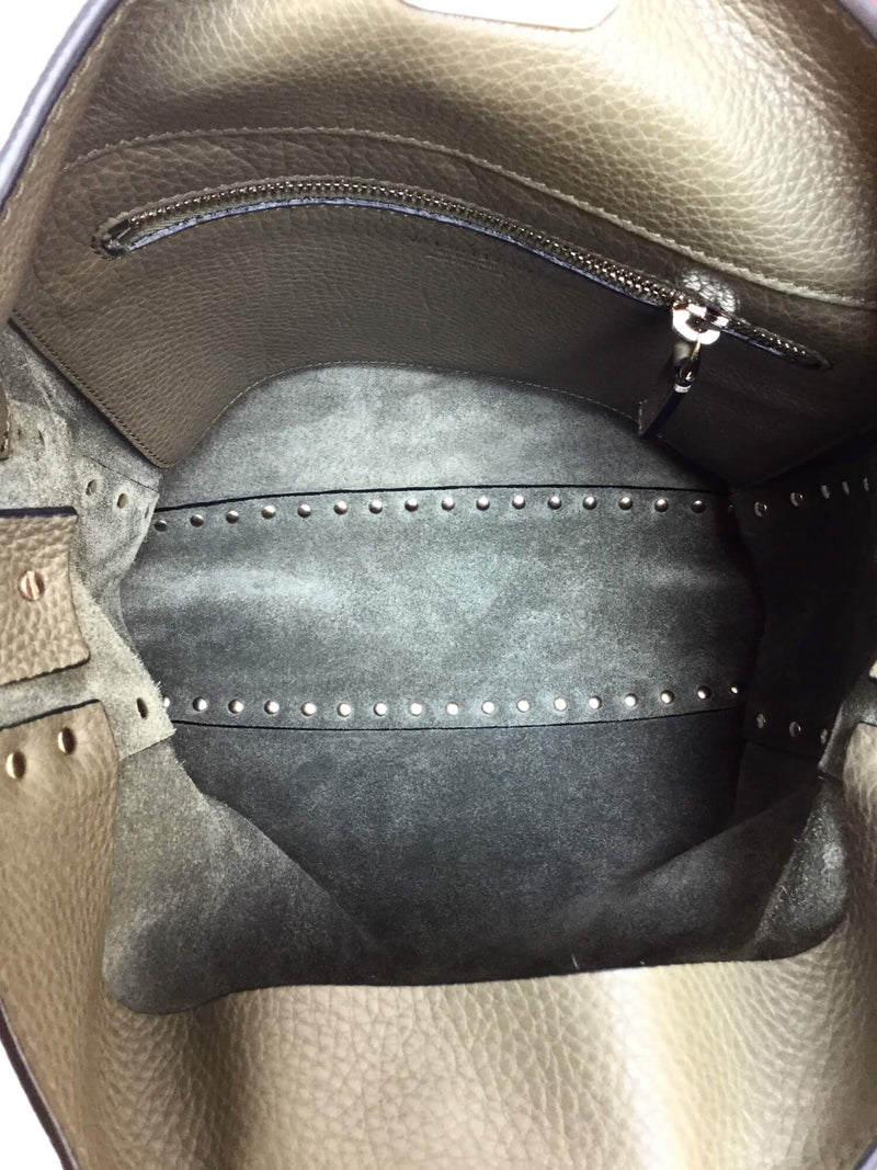 Green Pebbled Leather Rockstud Messenger Bag-designer resale