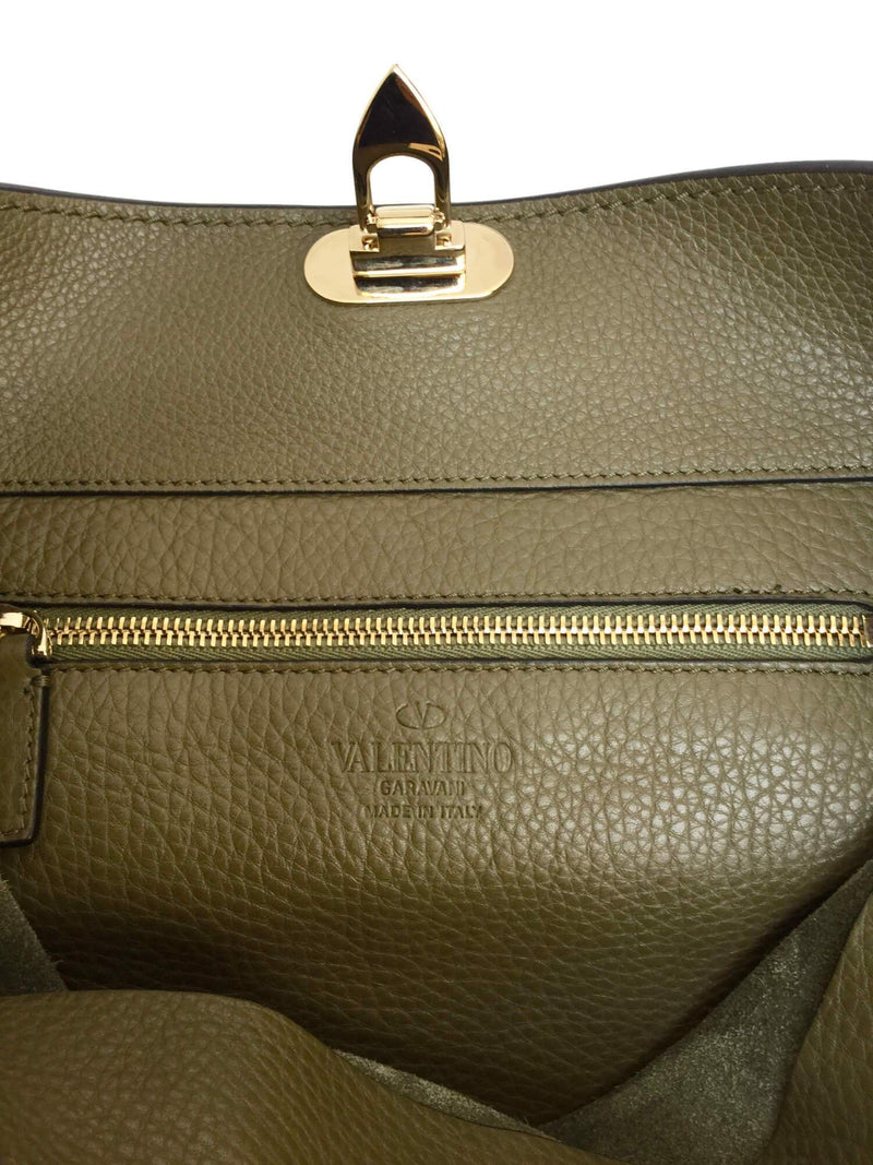 Green Pebbled Leather Rockstud Messenger Bag-designer resale
