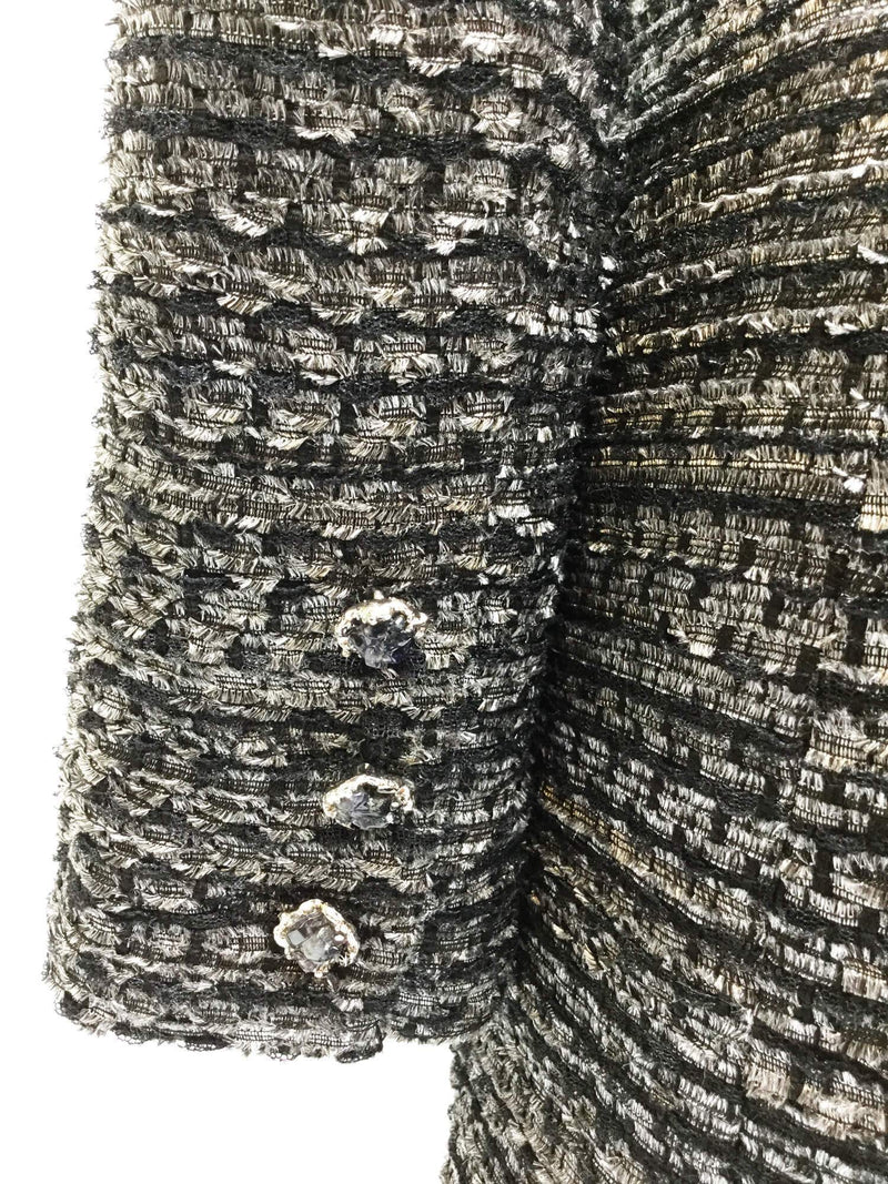 Grey Black Lesage Tweed Fringy Fitted Mini Dress-designer resale