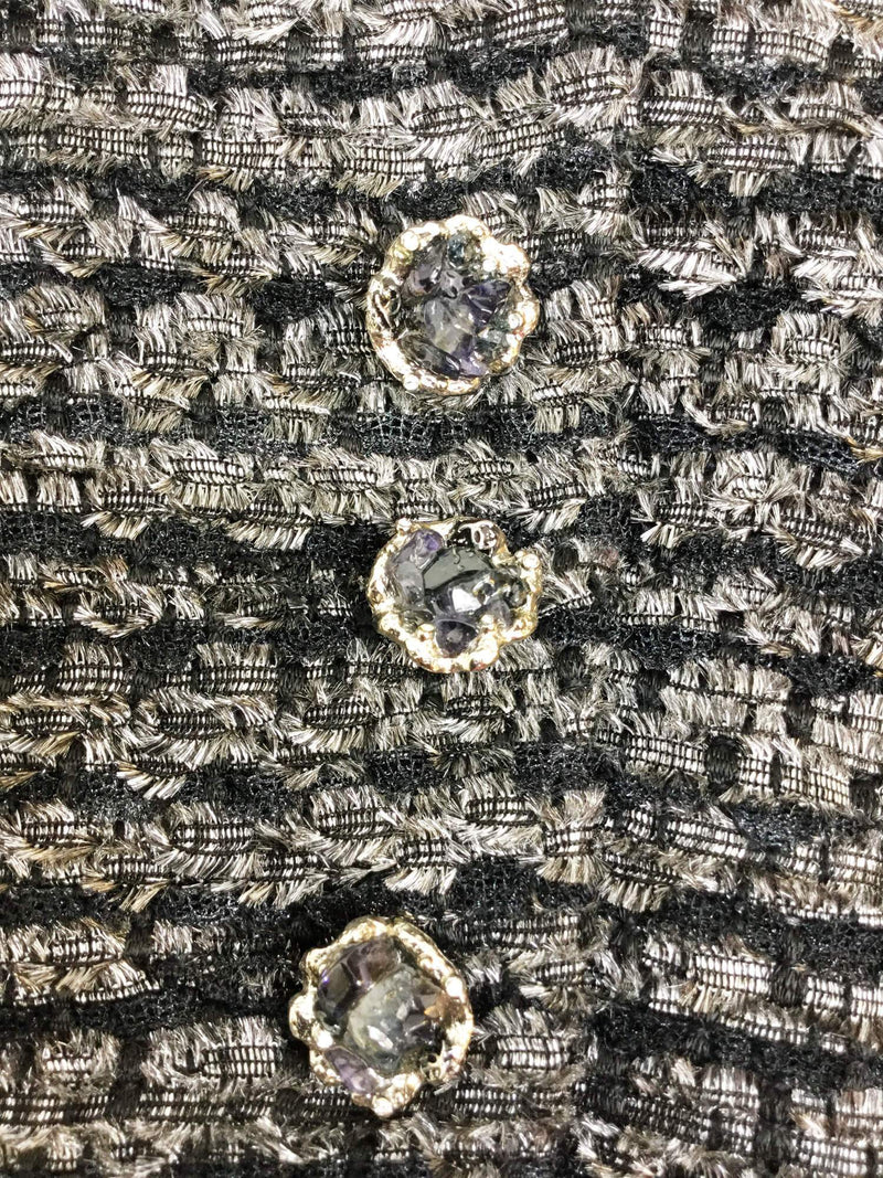 Grey Black Lesage Tweed Fringy Fitted Mini Dress-designer resale