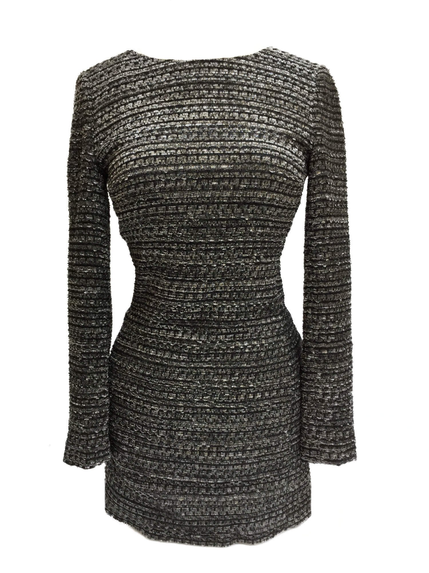 Grey Black Lesage Tweed Fringy Fitted Mini Dress-designer resale
