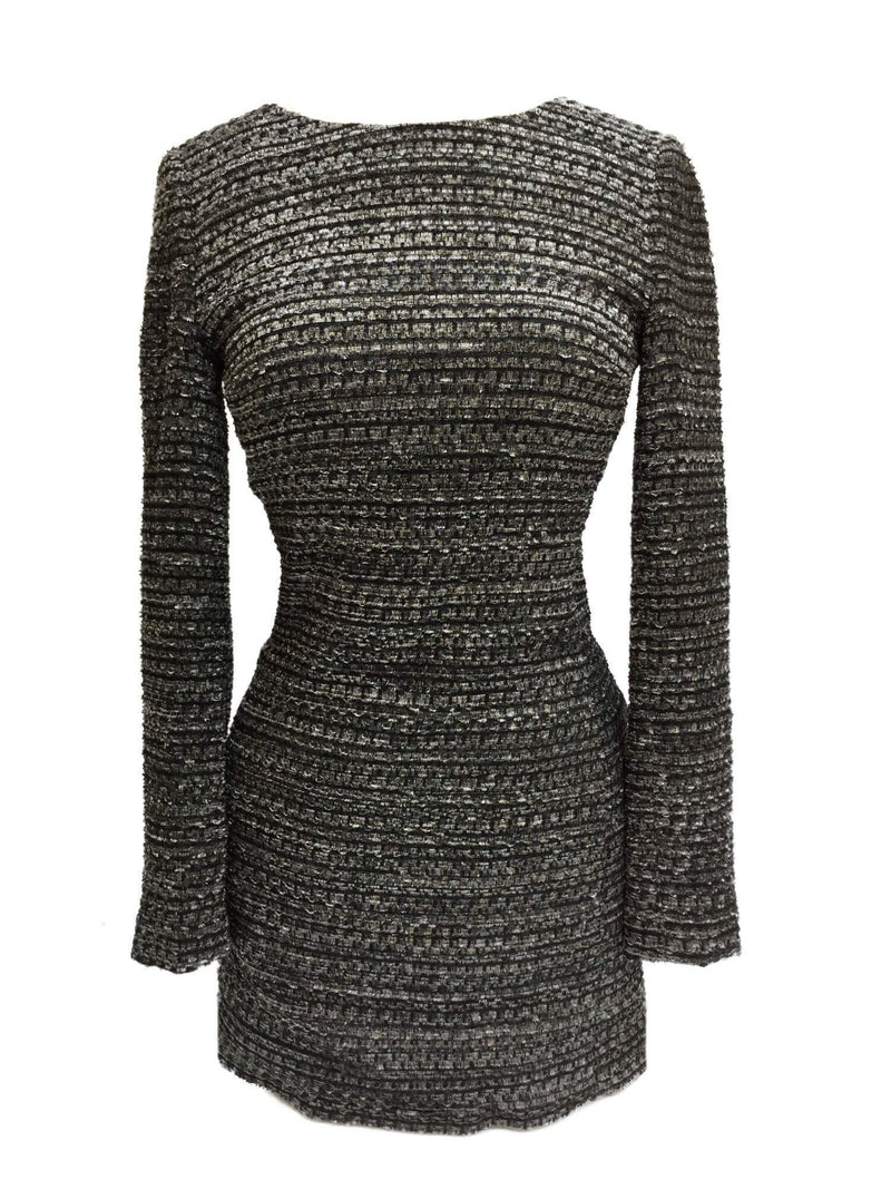 Grey Black Lesage Tweed Fringy Fitted Mini Dress-designer resale