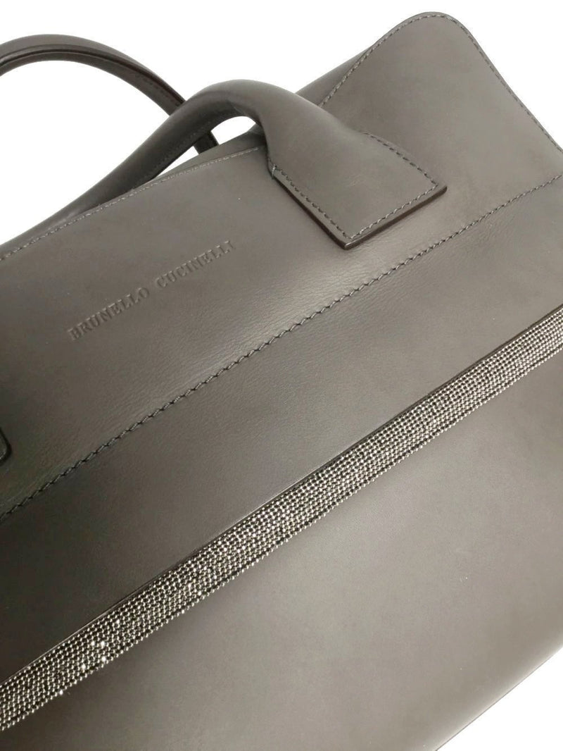 Grey Leather Monili Beaded Bag with Strap-designer resale