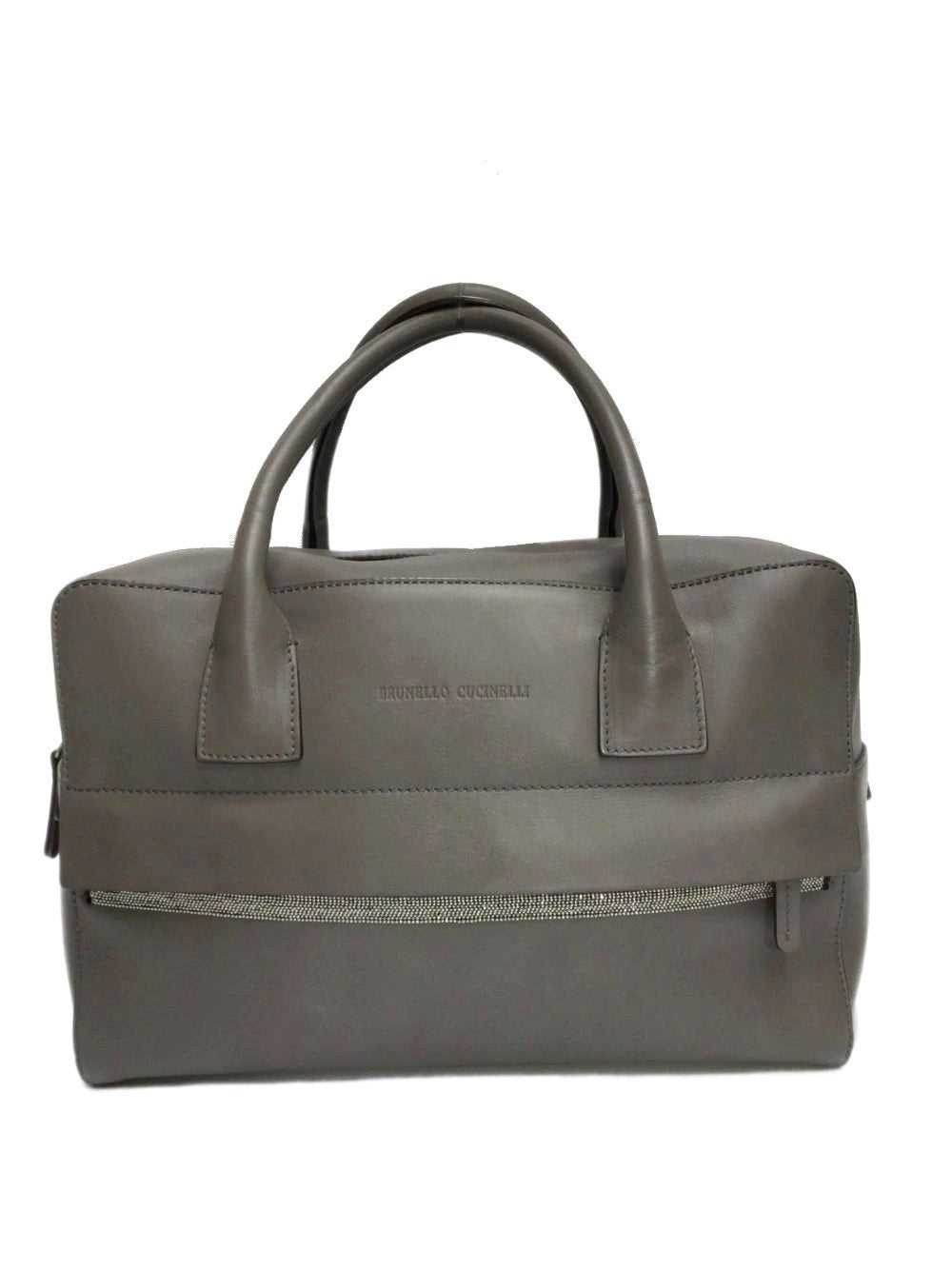 Grey Leather Monili Beaded Bag with Strap-designer resale