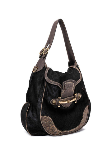 Gucci Calf Hair Jackie O Horsebit Hobo Bag Brown-designer resale