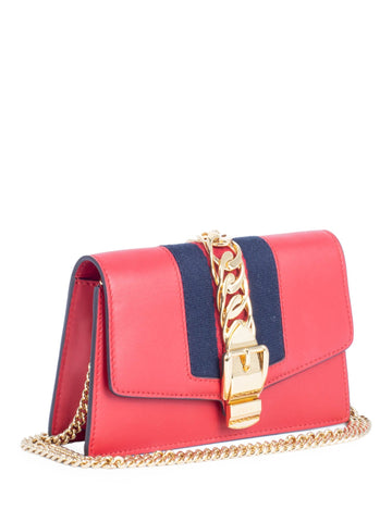 Gucci Calfskin Super Mini Sylvie Chain Messenger Bag Red-designer resale