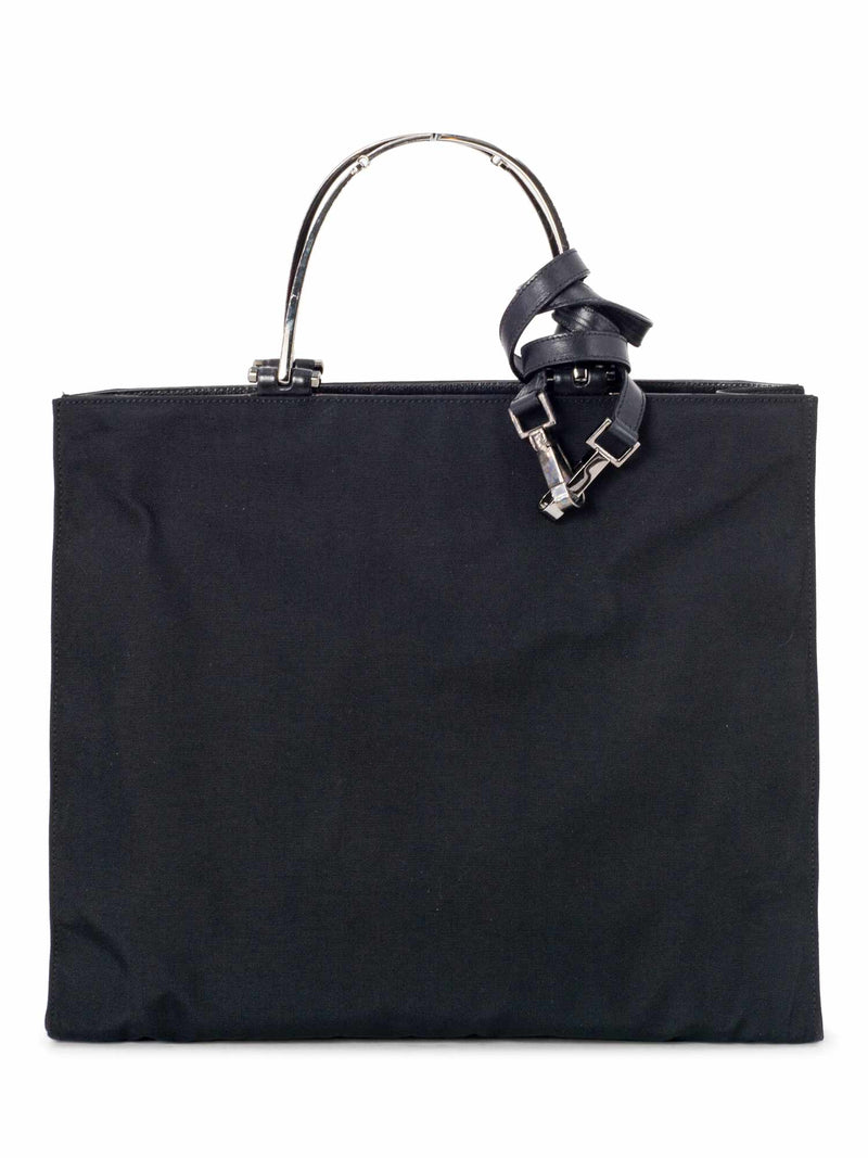 Gucci Canvas Metal Top Handle Tote Bag Black-designer resale