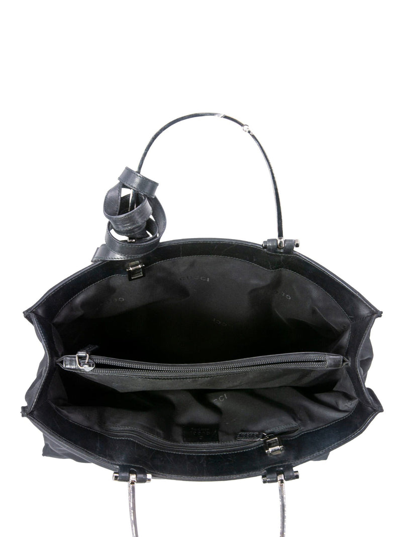Gucci Canvas Metal Top Handle Tote Bag Black-designer resale