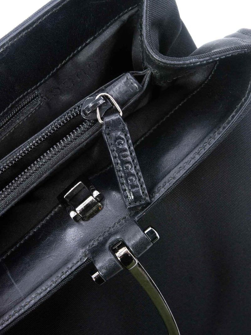Gucci Canvas Metal Top Handle Tote Bag Black-designer resale