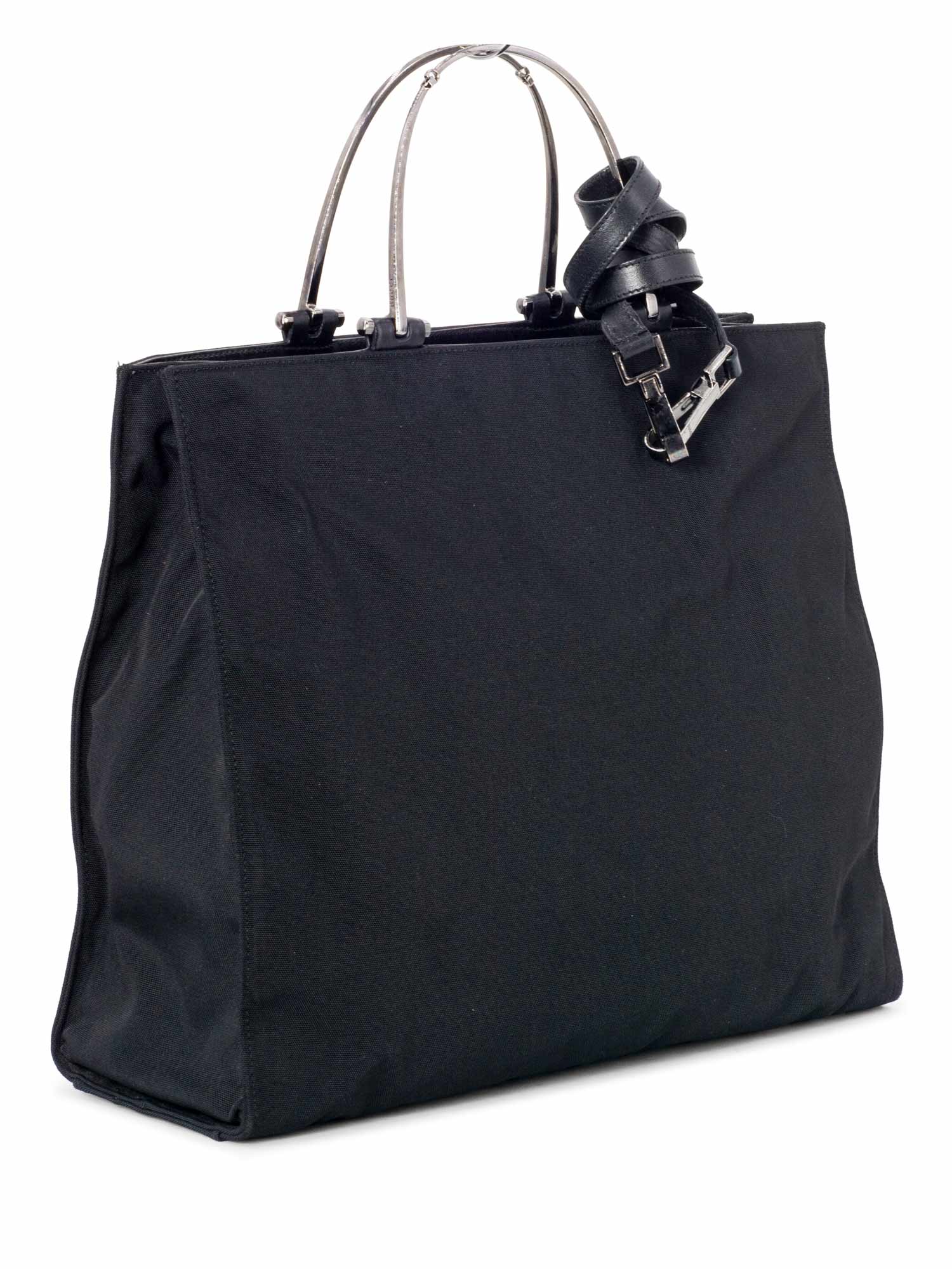 Gucci Canvas Metal Top Handle Tote Bag Black-designer resale