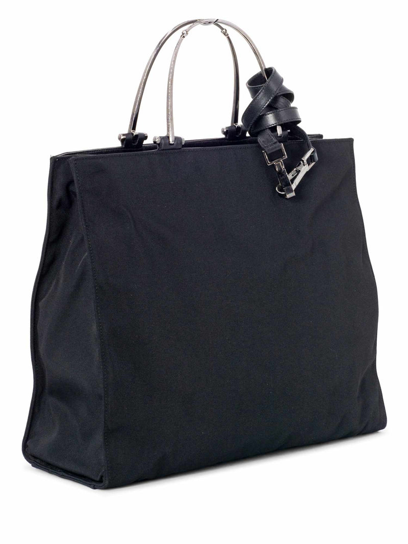 Gucci Canvas Metal Top Handle Tote Bag Black