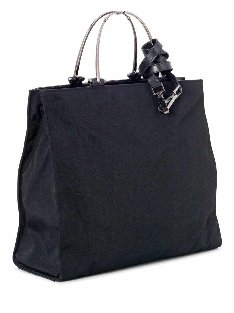 Gucci Canvas Metal Top Handle Tote Bag Black-designer resale