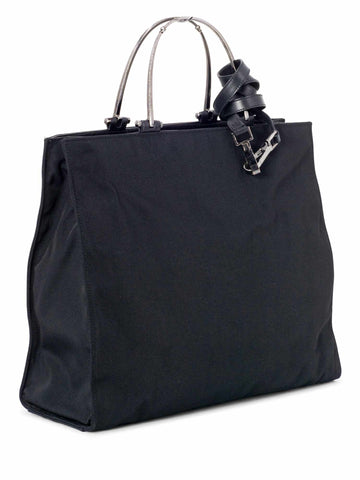 Gucci Canvas Metal Top Handle Tote Bag Black-designer resale
