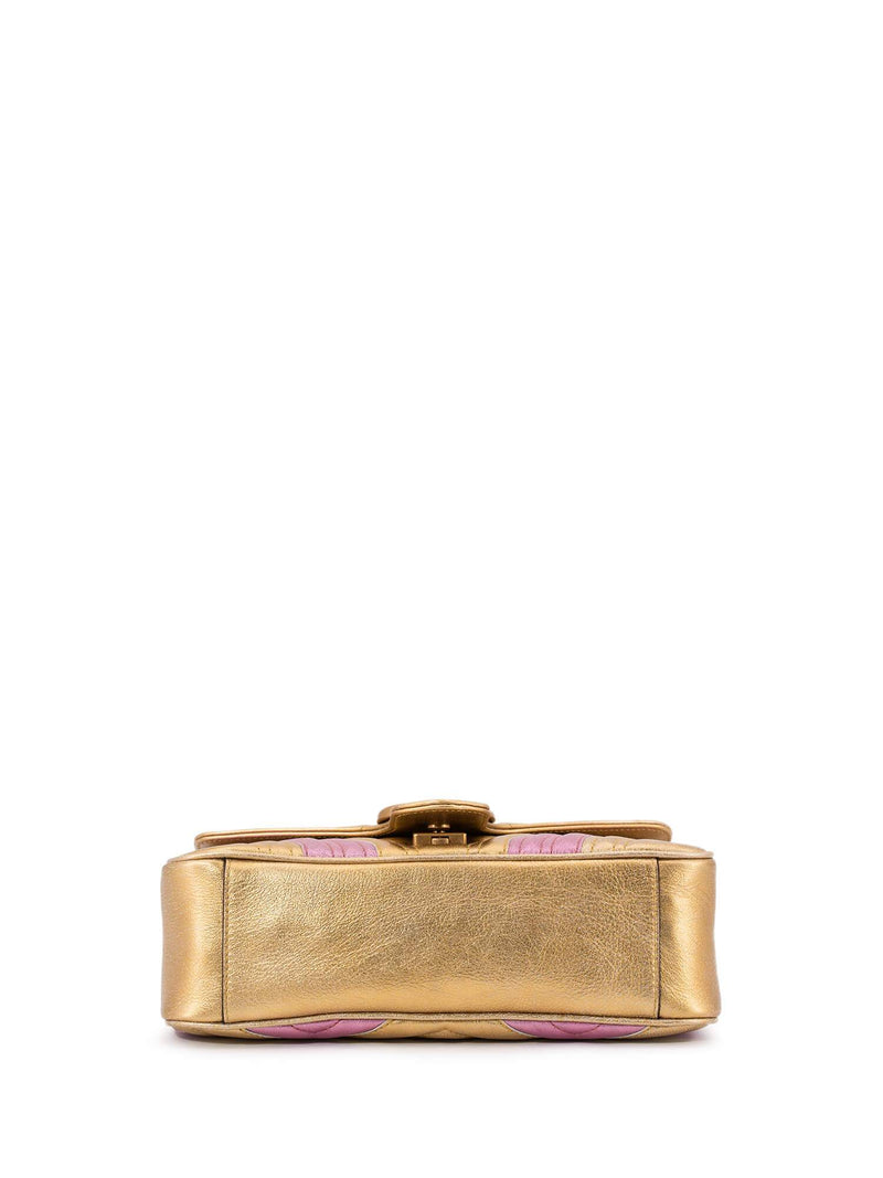 Gucci Chevron Quilted Leather Marmont Medium Flap Messenger Bag Pink Gold-designer resale