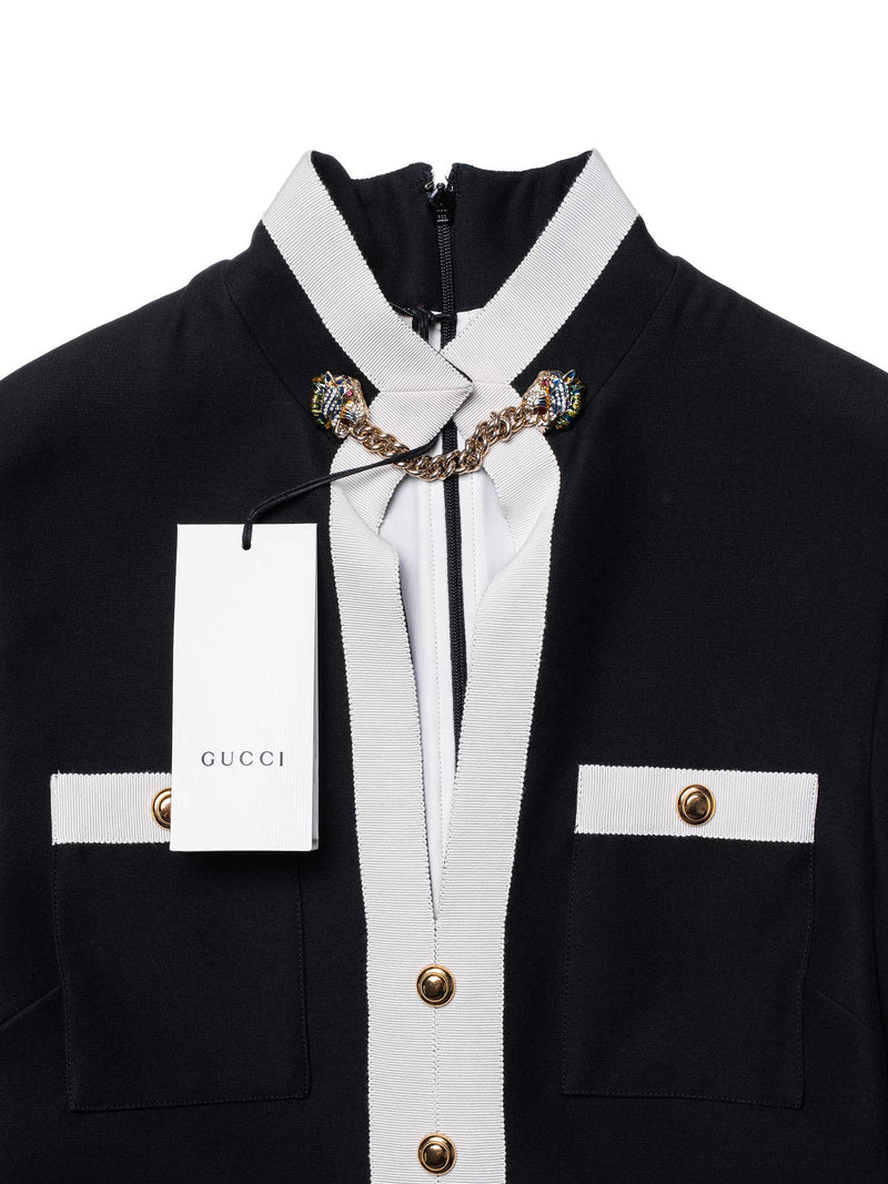 Gucci Contrast Trim Button Down Fitted Dress Black White-designer resale