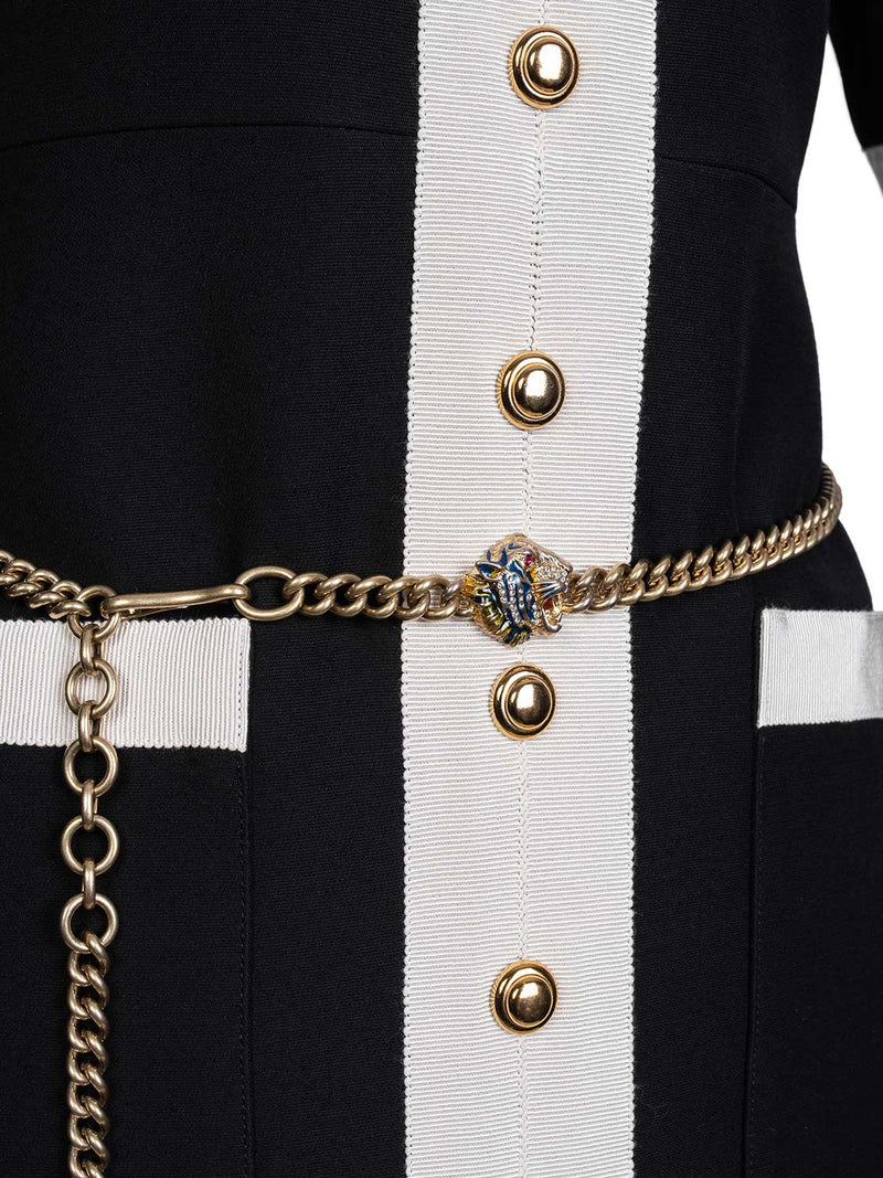 Gucci Contrast Trim Button Down Fitted Dress Black White Gucci Contrast Trim Button Down Fitted Dress Black White