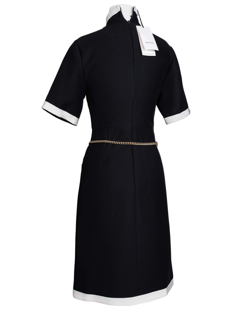 Gucci Contrast Trim Button Down Fitted Dress Black White Gucci Contrast Trim Button Down Fitted Dress Black White