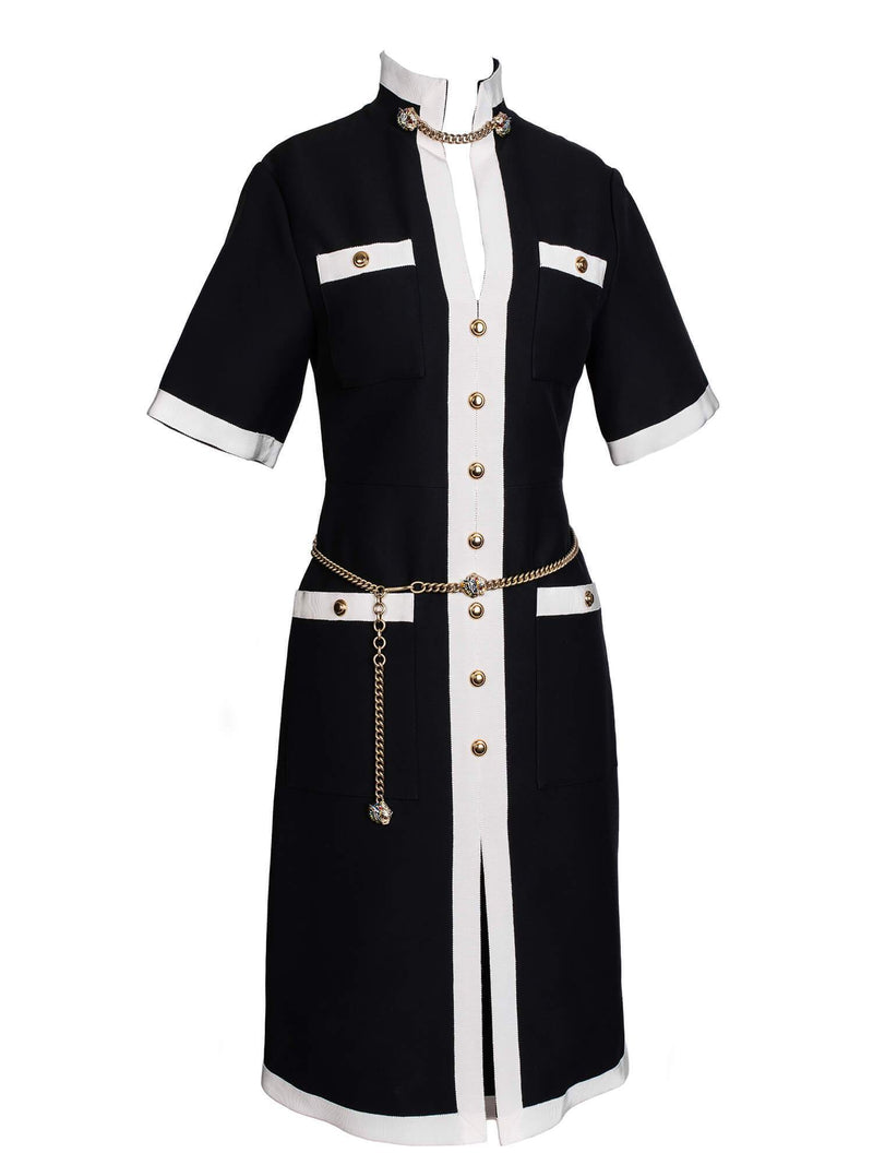 Gucci Contrast Trim Button Down Fitted Dress Black White Gucci Contrast Trim Button Down Fitted Dress Black White