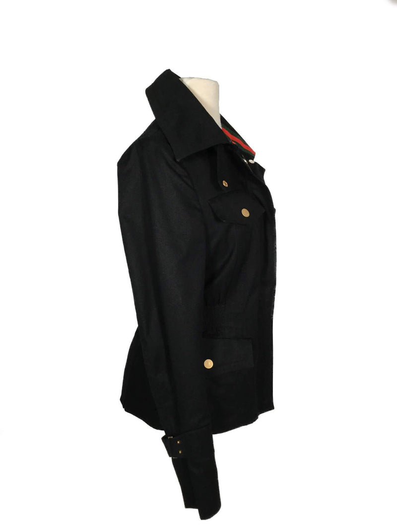 Gucci Cotton Web Stripe Trench Jacket Black-designer resale