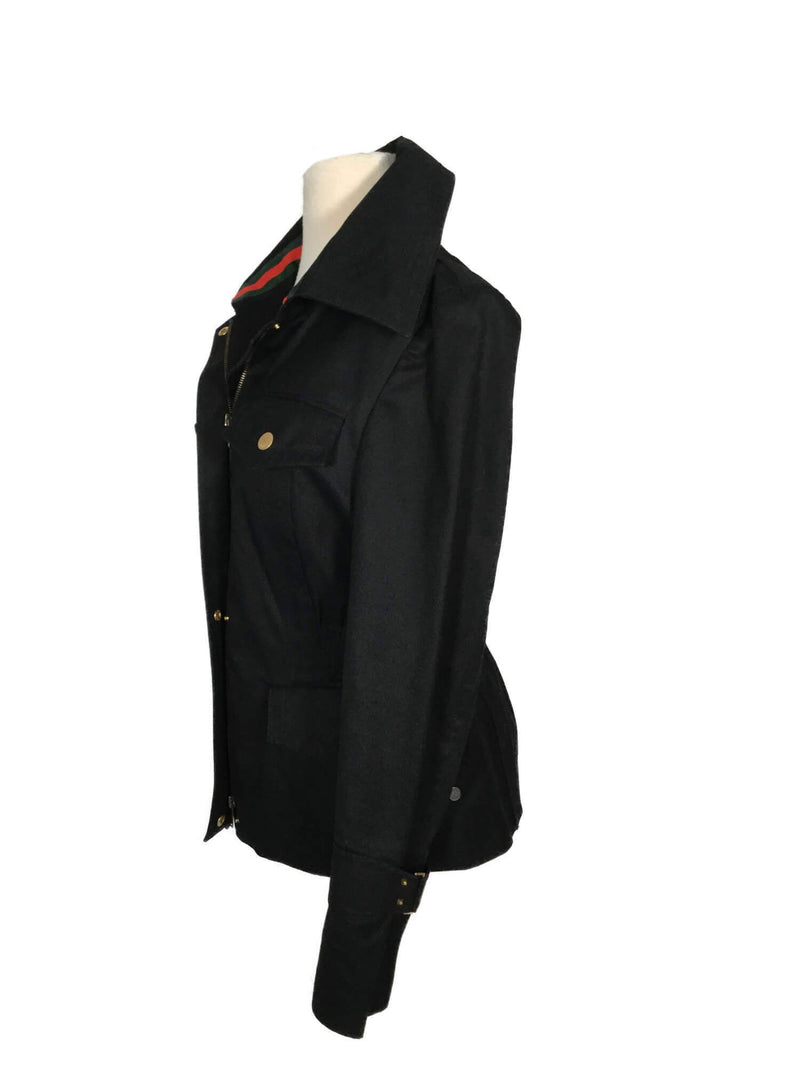 Gucci Cotton Web Stripe Trench Jacket Black-designer resale