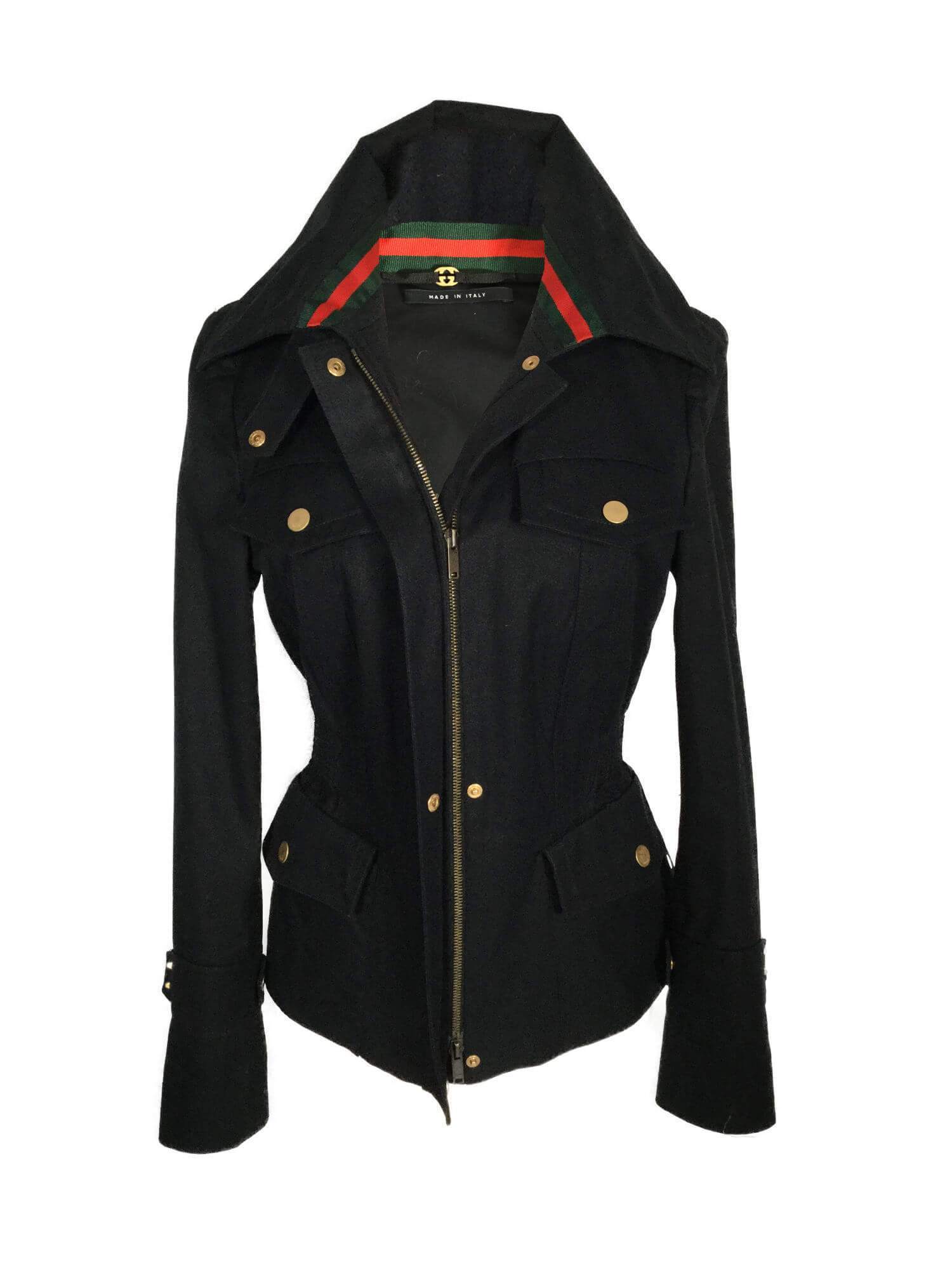 Gucci Cotton Web Stripe Trench Jacket Black-designer resale