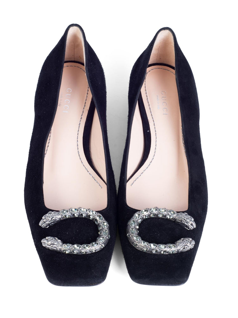 Gucci Dionysus Suede Leather Ballet Flat Shoes Black-designer resale