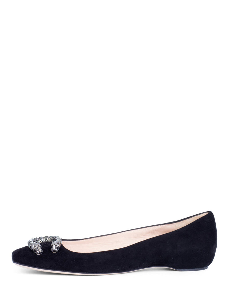 Gucci Dionysus Suede Leather Ballet Flat Shoes Black-designer resale