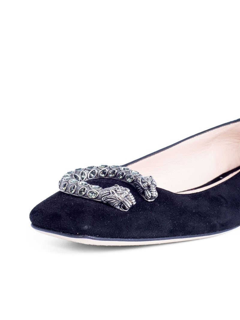 Gucci Dionysus Suede Leather Ballet Flat Shoes Black-designer resale