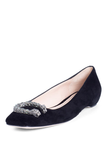 Gucci Dionysus Suede Leather Ballet Flat Shoes Black-designer resale