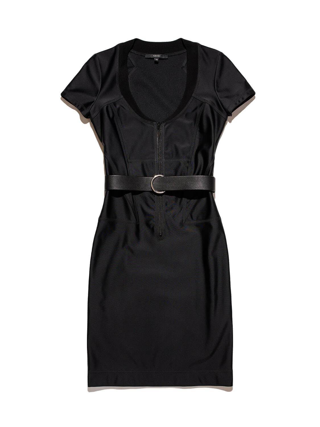 Gucci Fitted Belted Mini Dress Black-designer resale