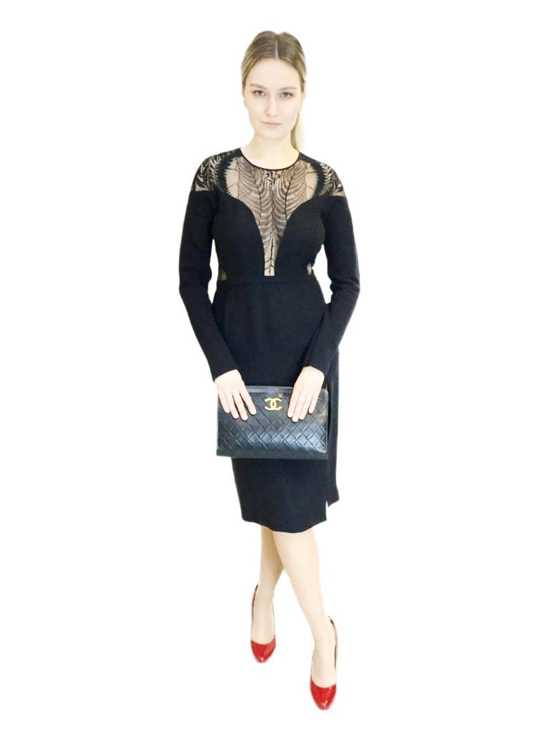 Gucci Fitted Lace Midi Dress Black-designer resale
