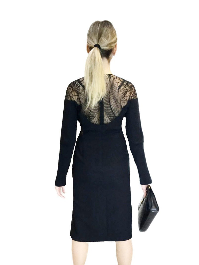 Gucci Fitted Lace Midi Dress Black-designer resale