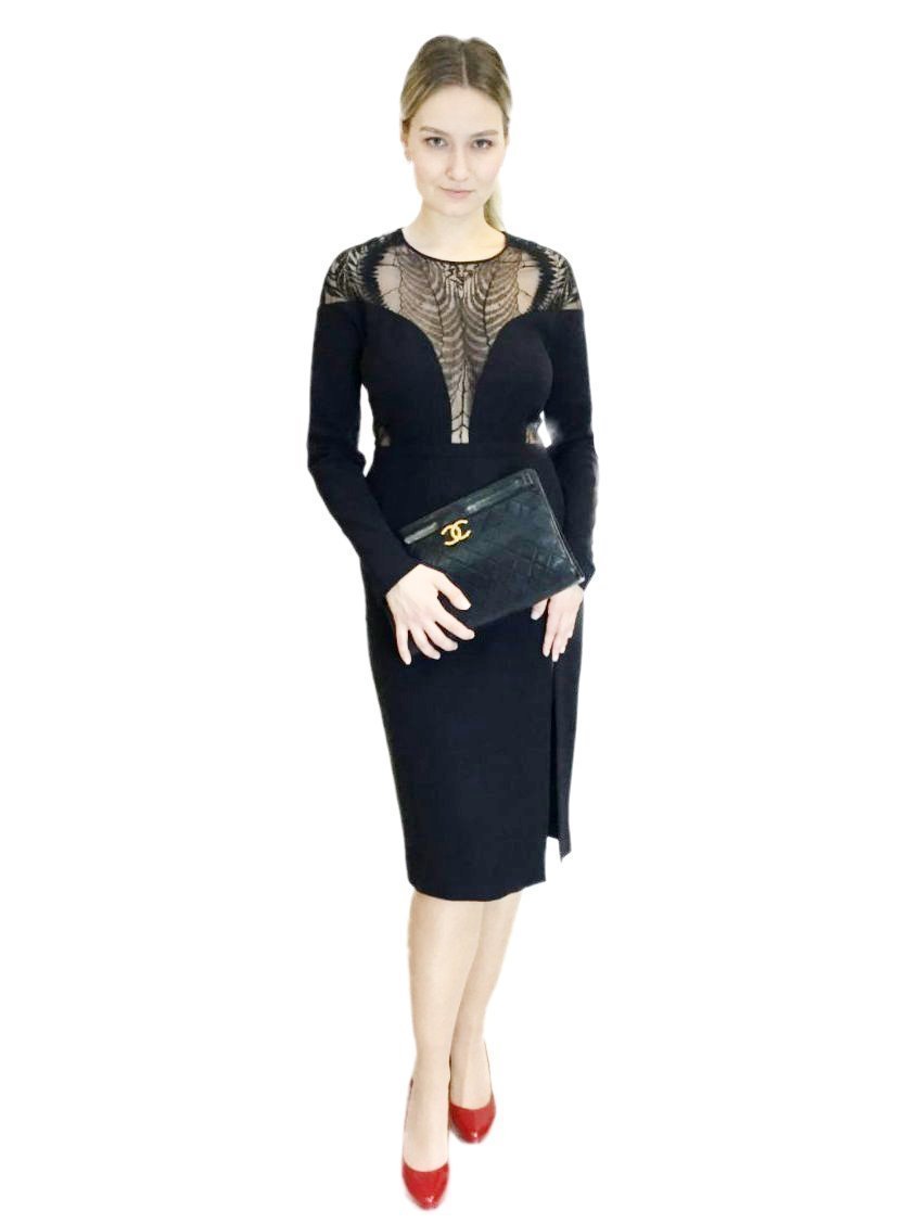 Gucci Fitted Lace Midi Dress Black-designer resale