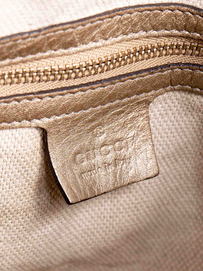Gucci GG Logo Pebble Leather Soho Shopper Bag Gold-designer resale