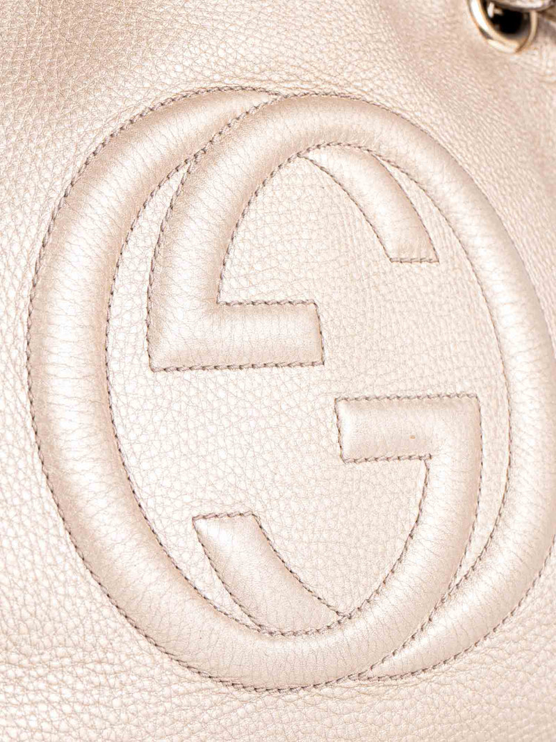 Gucci GG Logo Pebble Leather Soho Shopper Bag Gold-designer resale