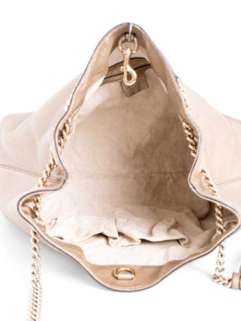 Gucci GG Logo Pebble Leather Soho Shopper Bag Gold-designer resale