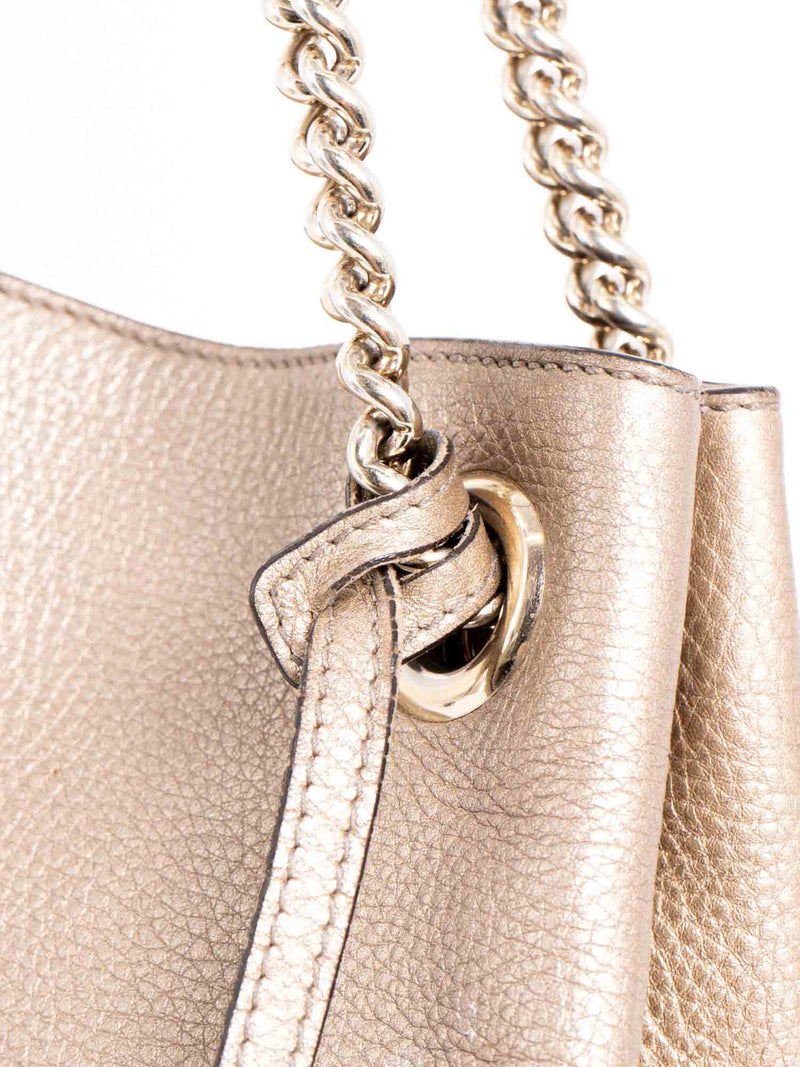 Gucci GG Logo Pebble Leather Soho Shopper Bag Gold-designer resale