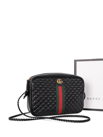 Gucci GG Marmont Web Stripe Messenger Bag Black-designer resale