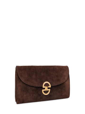 Gucci GG Suede Accordion Flap Clutch Bag Brown-designer resale