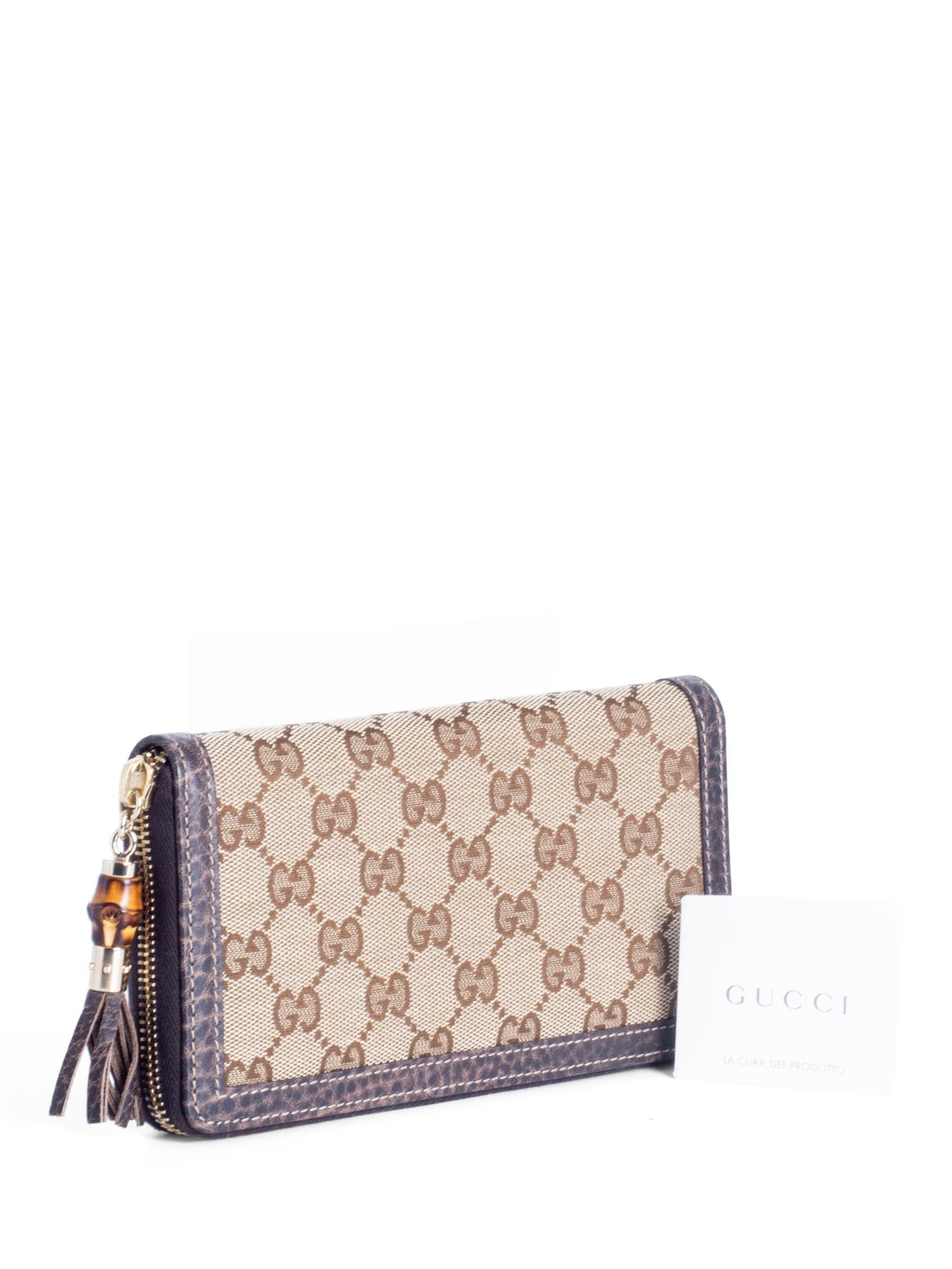 Gucci GG Supreme Bamboo Tassel Zip Around Wallet Brown-designer resale