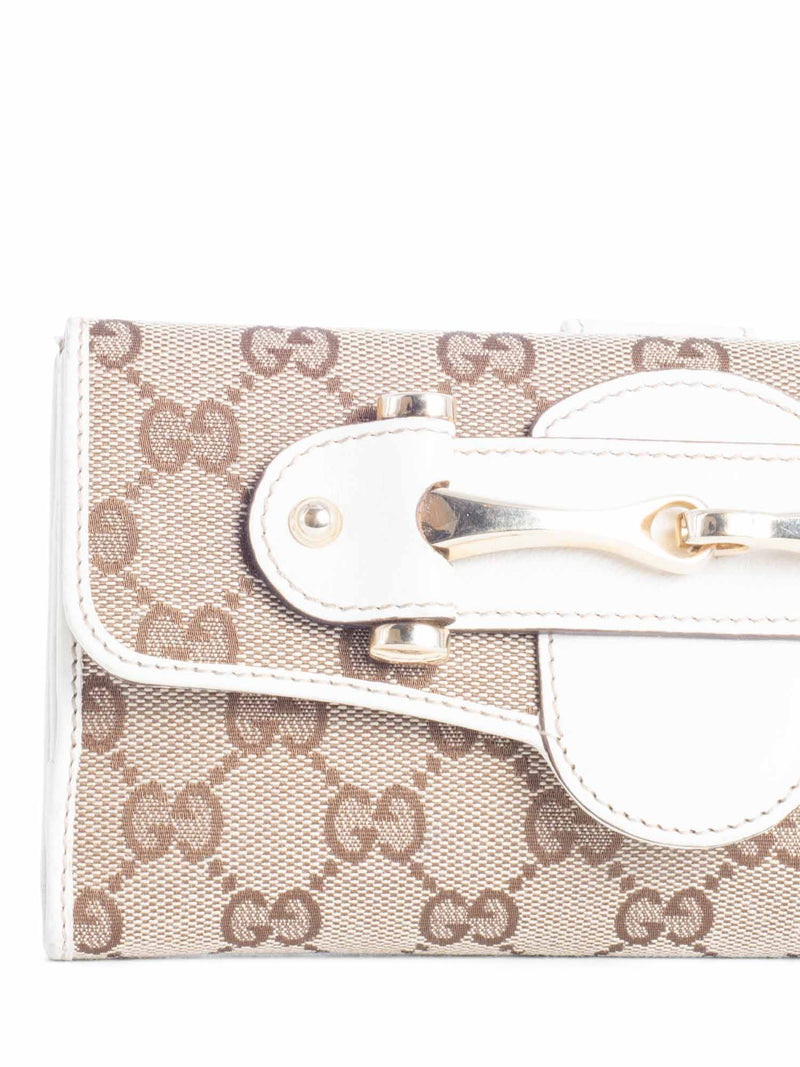 Gucci GG Supreme Horsebit Canvas Leather Flap Wallet White-designer resale