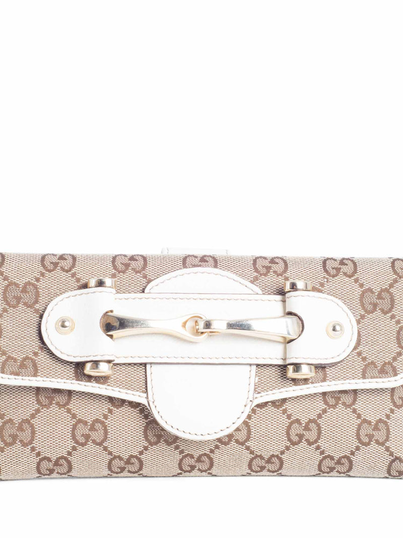 Gucci GG Supreme Horsebit Canvas Leather Flap Wallet White-designer resale
