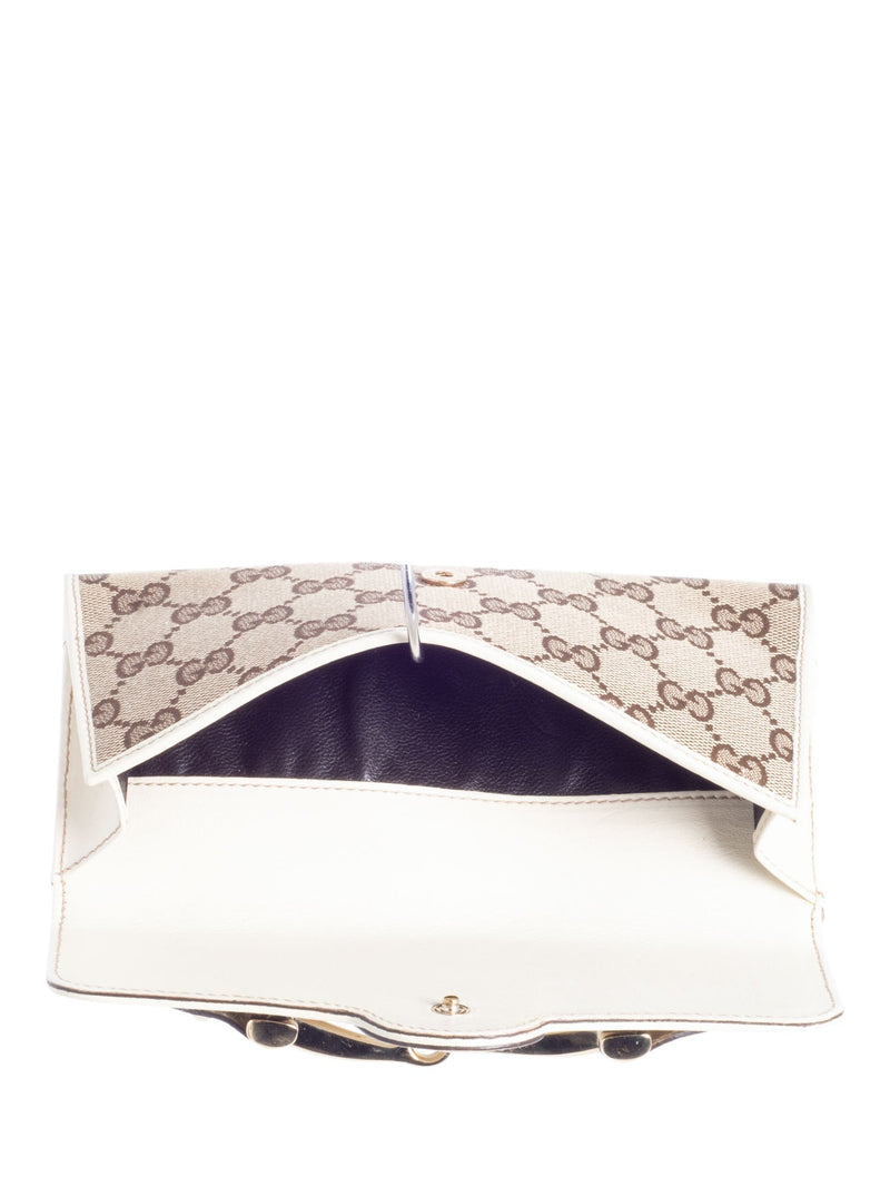 Gucci GG Supreme Horsebit Canvas Leather Flap Wallet White-designer resale