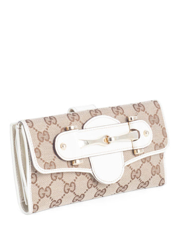 Gucci GG Supreme Horsebit Canvas Leather Flap Wallet White-designer resale