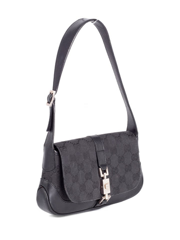 Gucci GG Supreme Leather Canvas Mini Jackie O Hobo Bag Black-designer resale