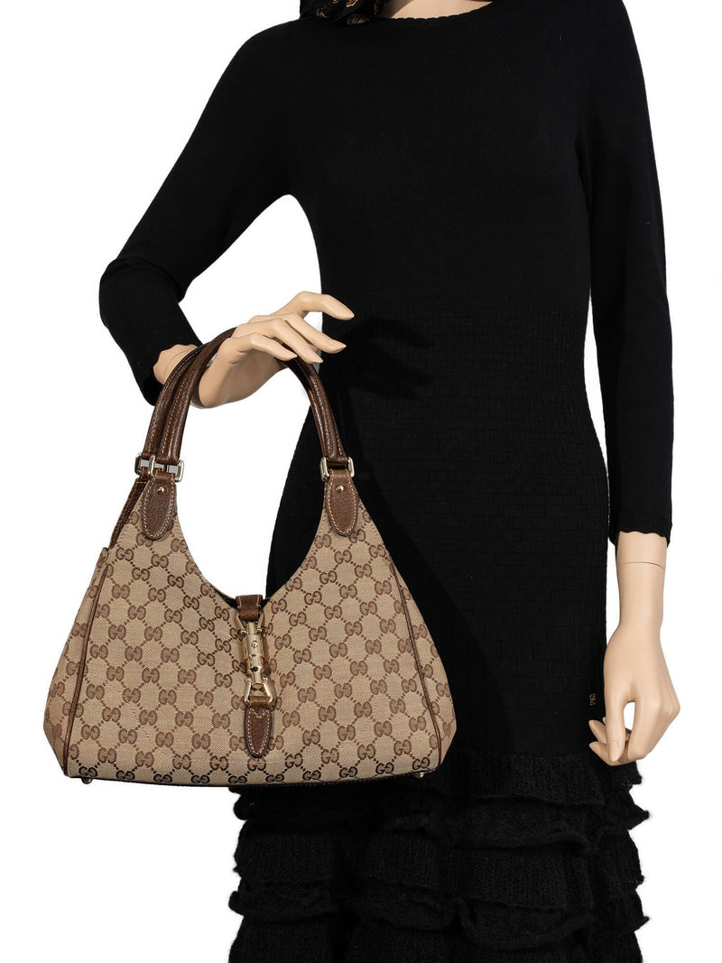Gucci GG Supreme Monogram Jackie O Hobo Bag Brown-designer resale