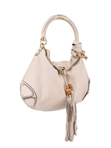 Gucci GG Supreme Monogram Leather Indy Hobo Bag Ivory-designer resale