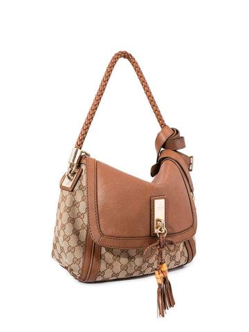 Gucci GG Supreme Monogram Tassel Messenger Flap Bag Brown-designer resale